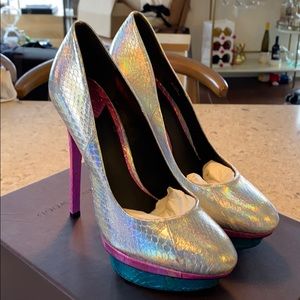 B Brian Atwood Iridescent Lizard Leather Heels Sz7